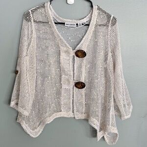Nina Leonard Cream Knit Cardigan with Button Detail